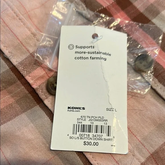 NWT SO Pink Plaid Button Down Shirt Size L - Picture 7 of 9